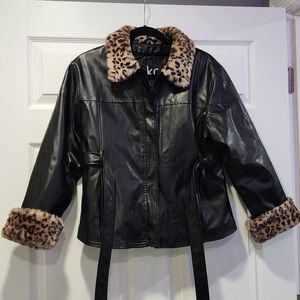 Fur Trim Leather Coat KC Collection